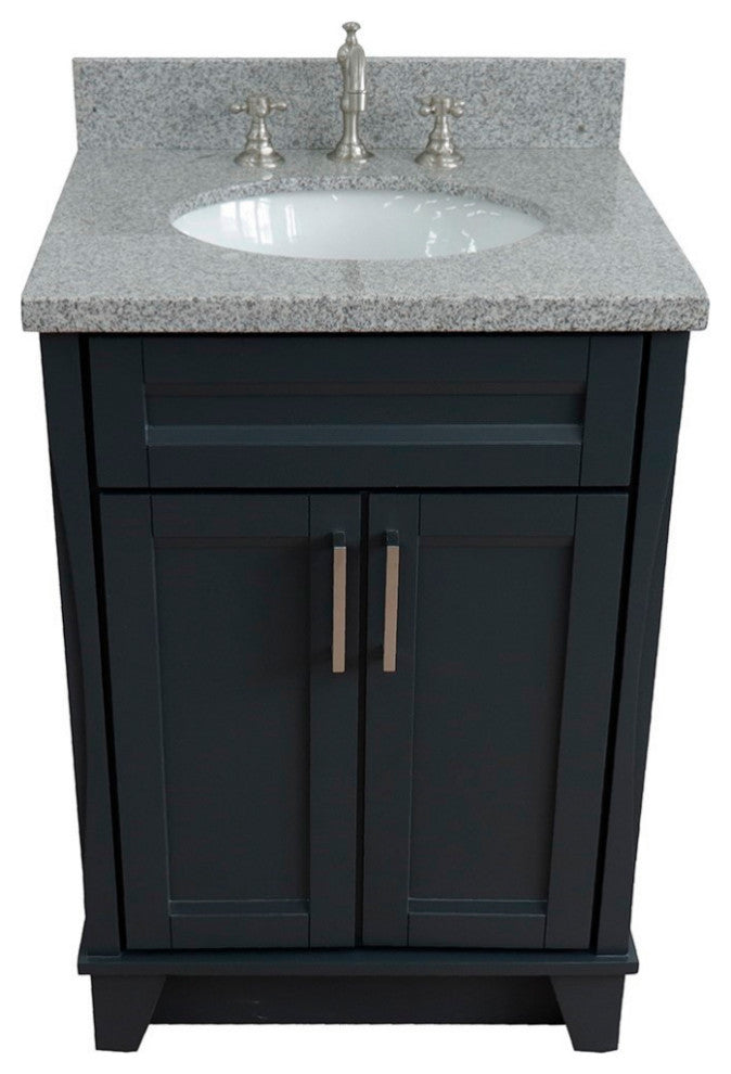 25" Single Sink Vanity, Dark Gray Finish With Gray Granite And Oval Sink