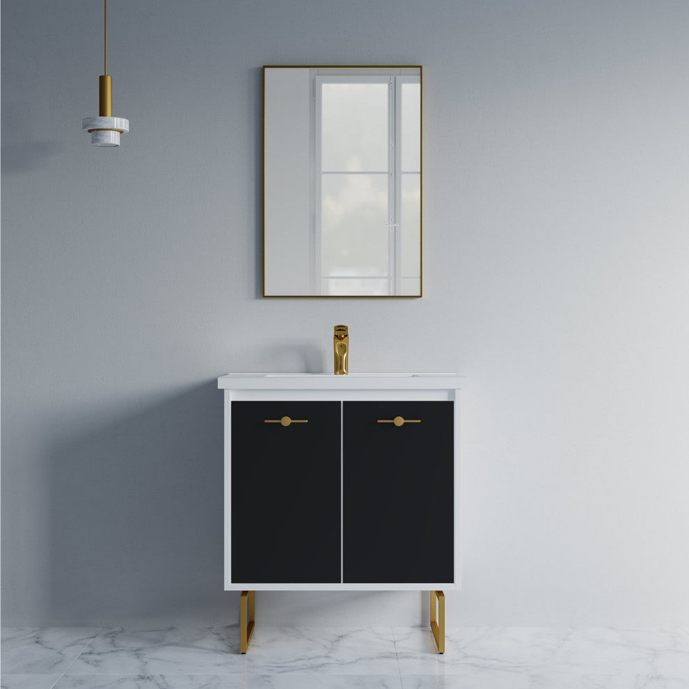 Dello 30" Single Bathroom Vanity Set With Rectangle Legs, Black