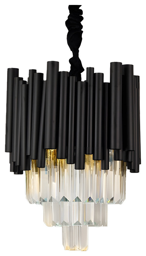 Munsingen | Modern Black Crystal Lighting for Kitchen Island, Cone Crystals, 2 Pcs