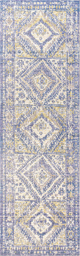 Darija Ornate Geometric Medallion Area Rug, Blue, 2 X 8
