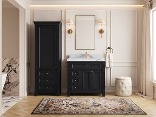 Paris 36" Center Sink Bathroom Vanity, Black 2" Calacatta Gold