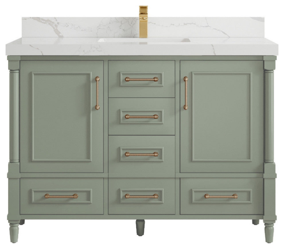 Aberdeen 48 Single Sink Bath Vanity in Evergreen 2" Calacatta Laza