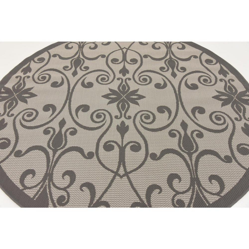 Rug Unique Loom Outdoor Botanical Gray Round 6' 0 x 6' 0