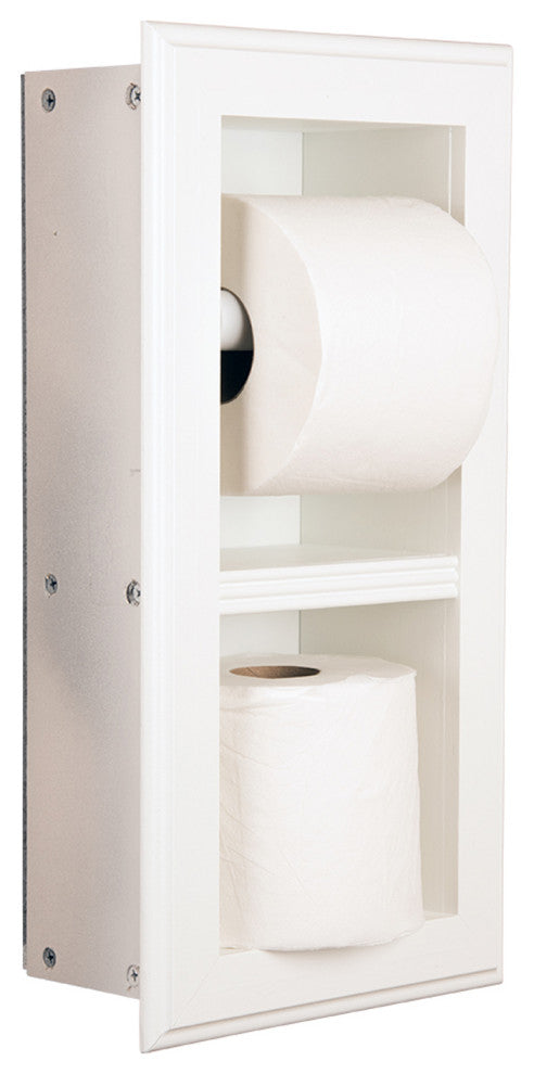 Bayshore Recessed Solid Wood Double Toilet Paper Holder 7 x 14.5, White Enamel