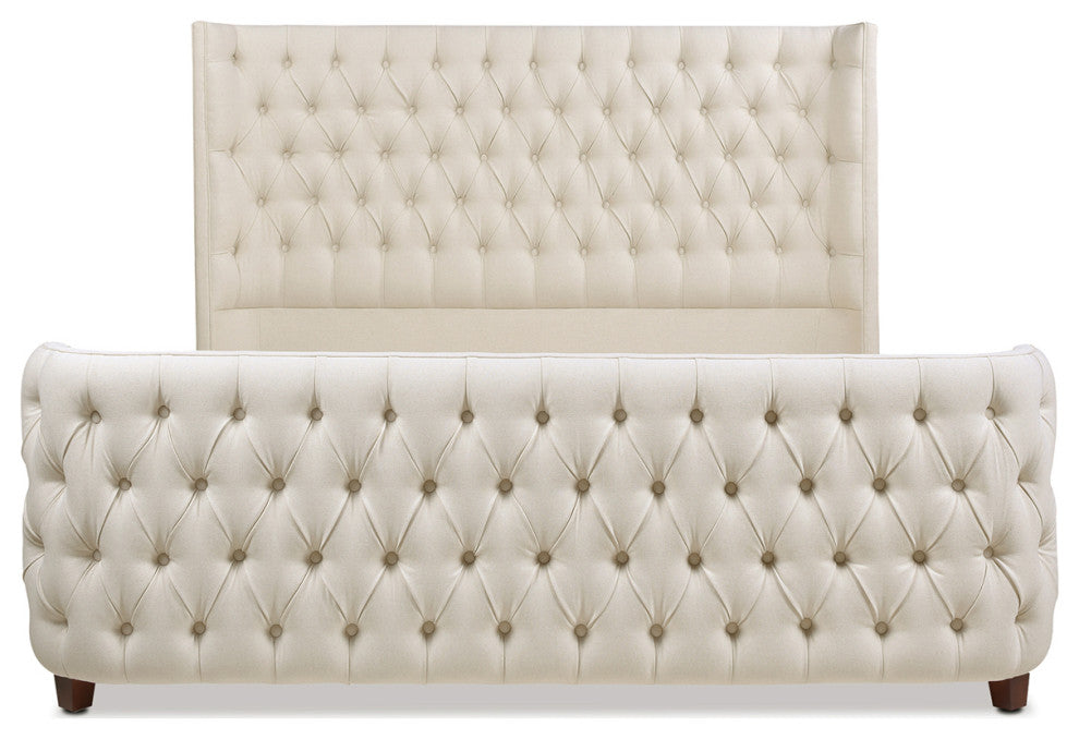 Brooklyn Tufted Sheltered Wingback Panel Bed, Light Beige, King