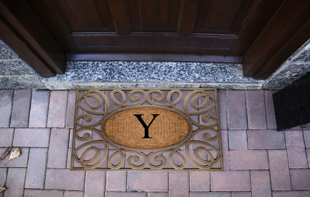 A1HC Rubber & Coir Elegant Circles Princess Doormat, Monogrammed, Y