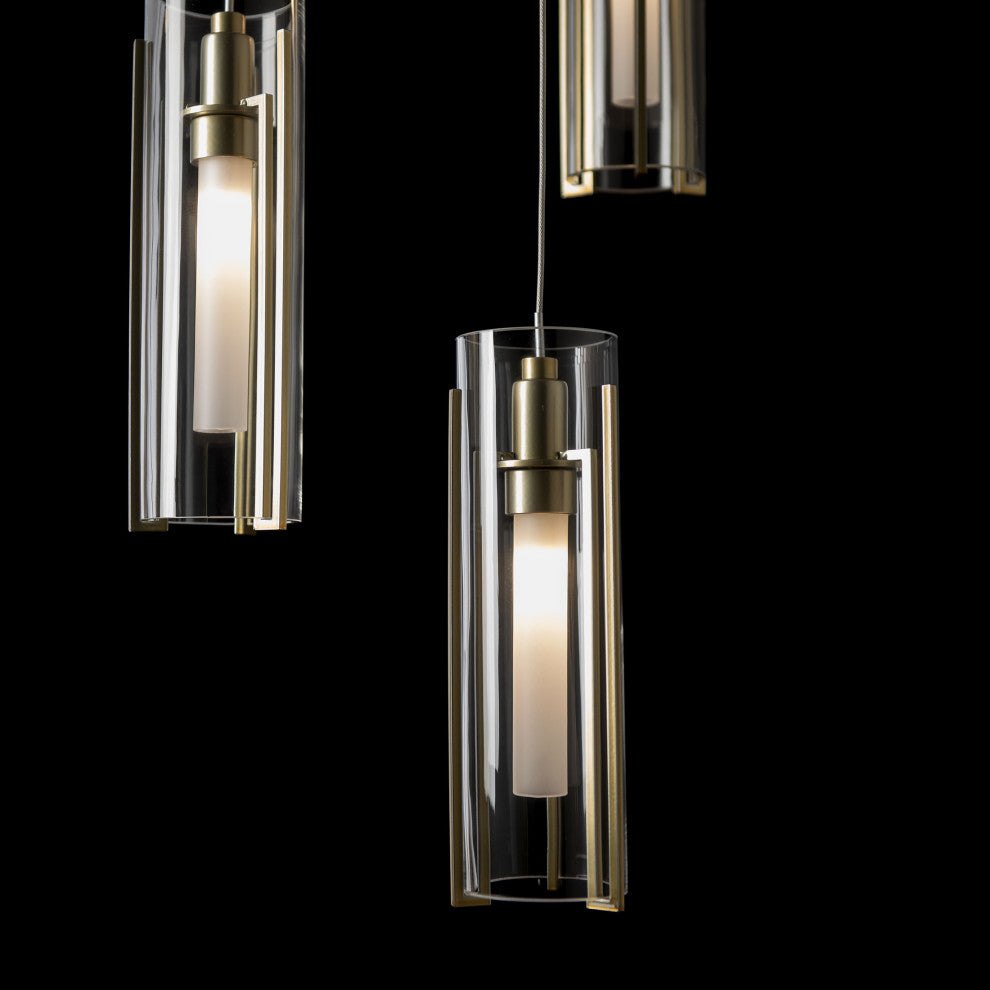 Exos Glass 5-Light Pendant Modern Brass, Clear Glass