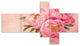 Peony Flowers against Scribbled Back, Floral Canvas Art Print, 60"x32", 5 panels