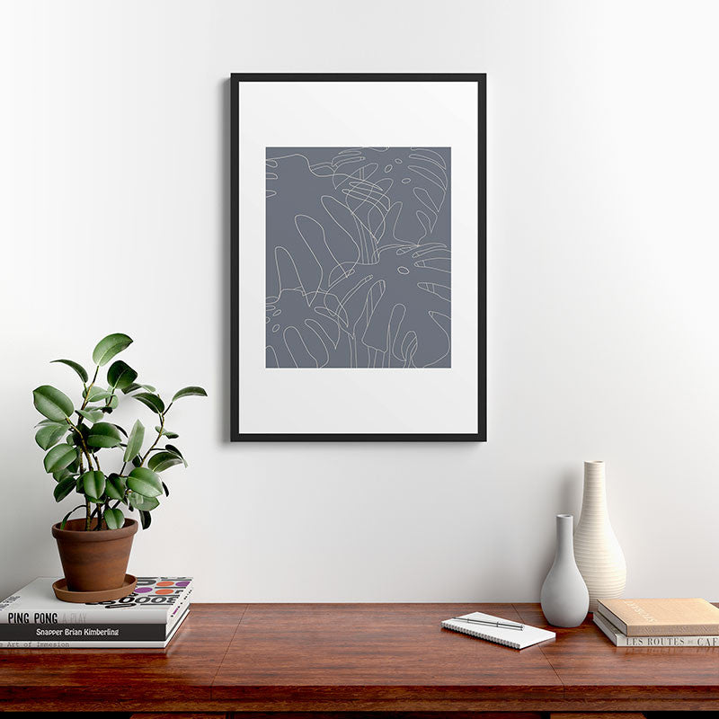 The Old Art Studio Monstera No2 Gray Framed Art Print