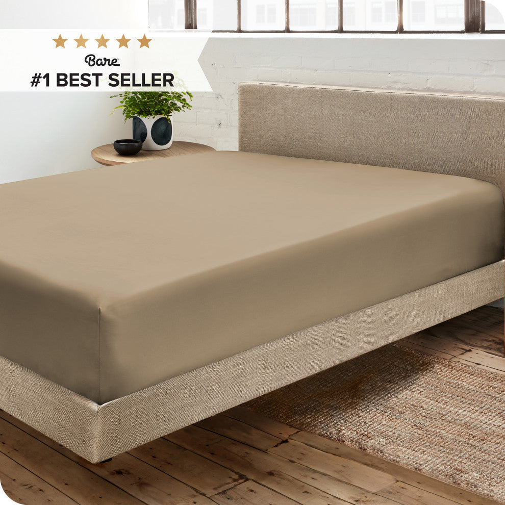 Bare Home Microfiber Fitted Sheet Deep Pocket, Taupe, Full