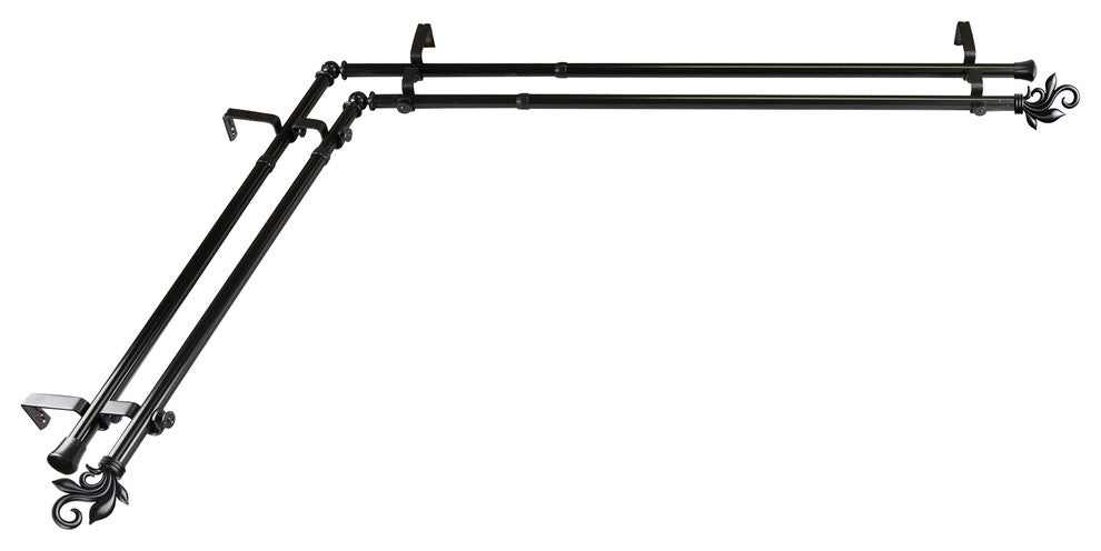 Giles 13/16" Double Corner Window Curtain Rod, Black, 66-120"
