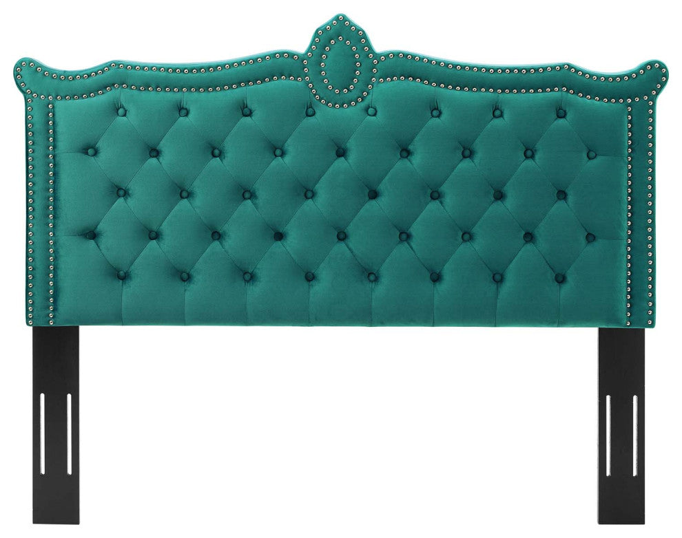 Tufted Headboard, Full Queen Size, Velvet, Teal Blue, Modern Contemporary
