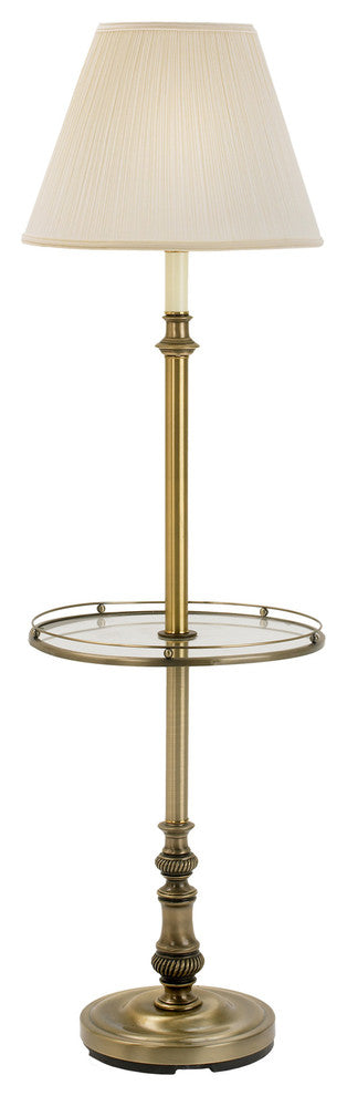 55" Pub Stem Antique Brass Floor Lamp With Clear Glass Tray