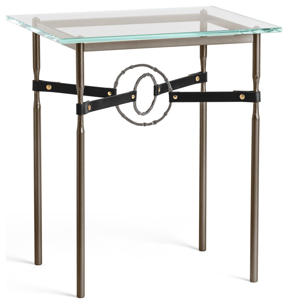 Equus Side Table, Bronze Finish, Dark Smoke Accents, Black Leather Strap