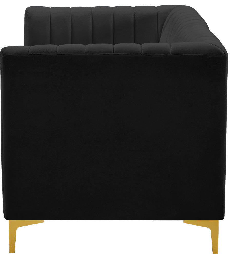 Alina Velvet Upholstered 2-Piece Modular Sofa, Black