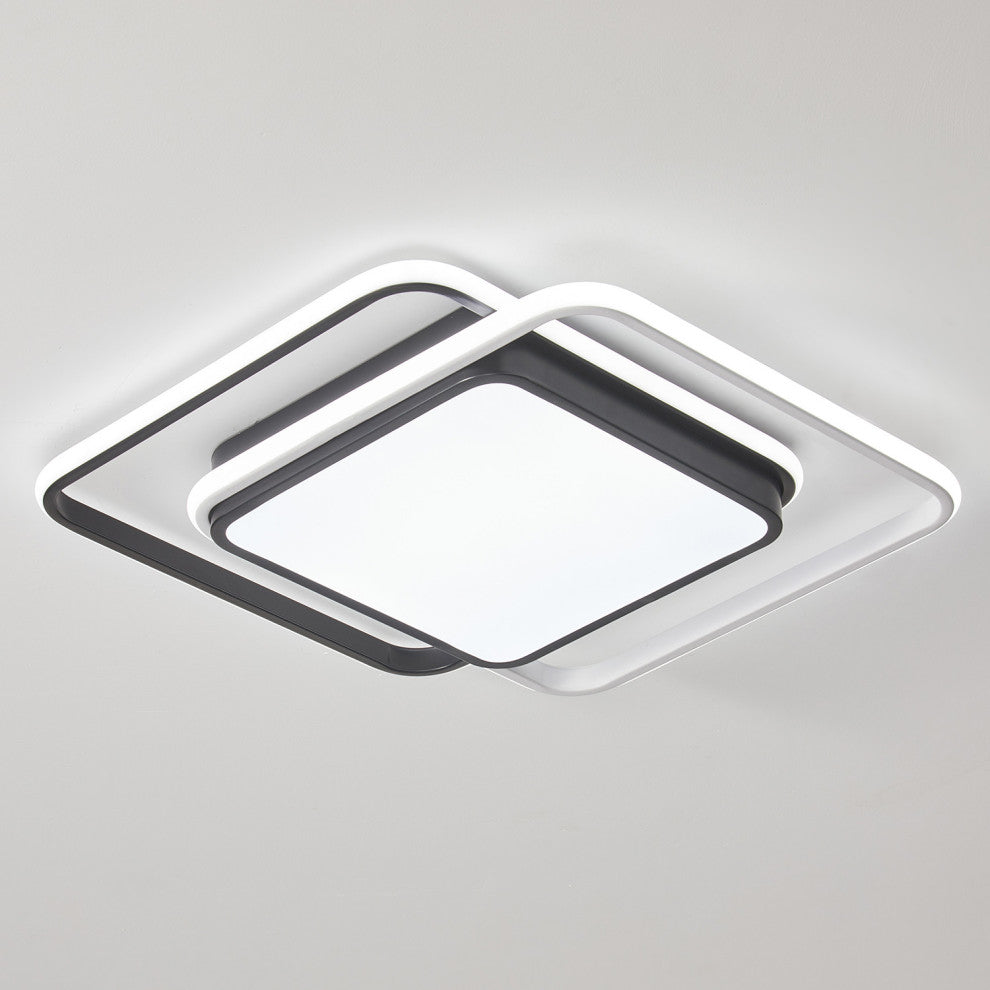 2-Light LED Rectangular Flush Mount Ceiling Light Fixture, Black & White