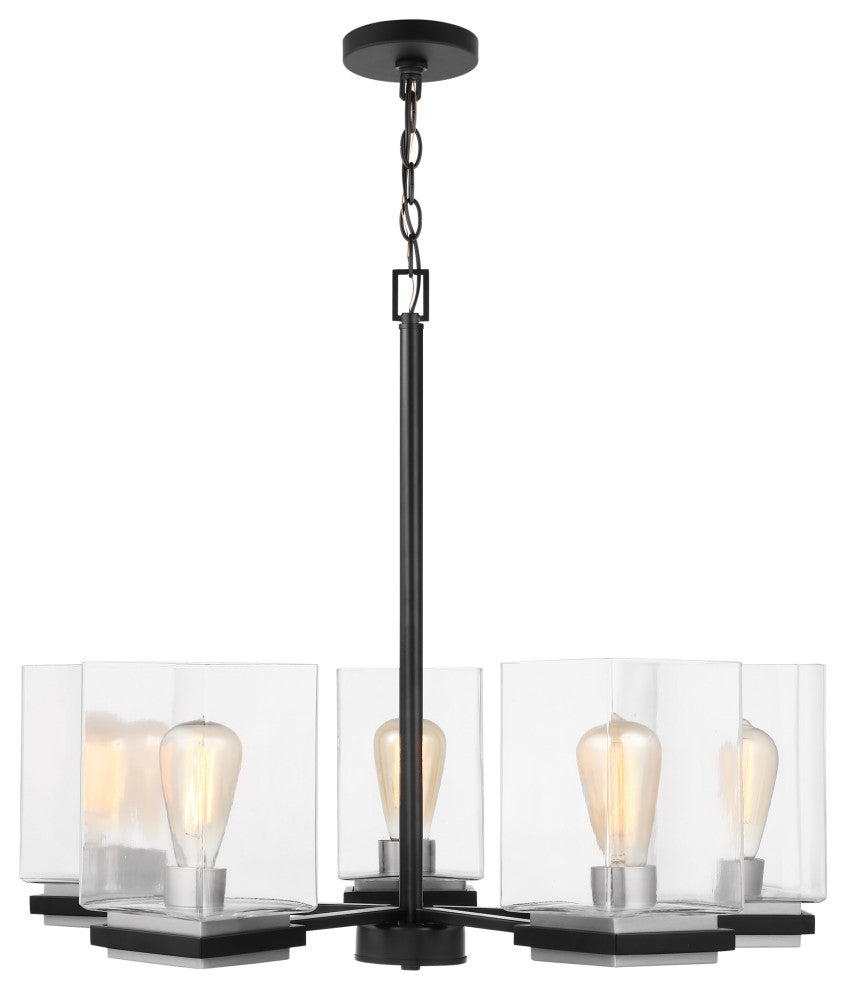 Crossroads 5-Light Chandelier, Matte Black With Clear Glass