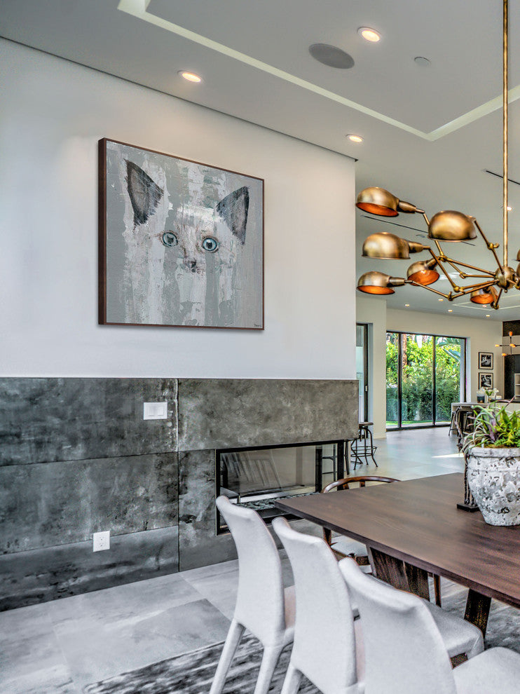 "Blue Eyed Cat" Floater Framed Painting Print on Canvas, 40"x40"