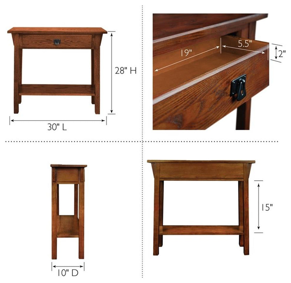 Leick Furniture Wood Mission Console Table in Russet Oak