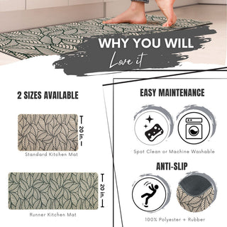 Jungle Printed Kitchen Mat 32" x 20" Beige Leaves Design