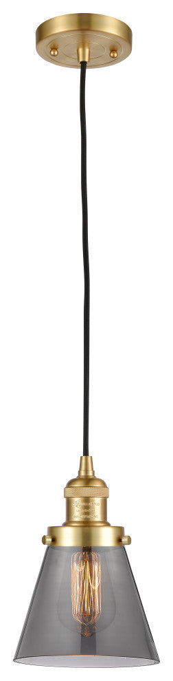 Small Cone 1 Light Mini Pendant, Satin Gold, Plated Smoke