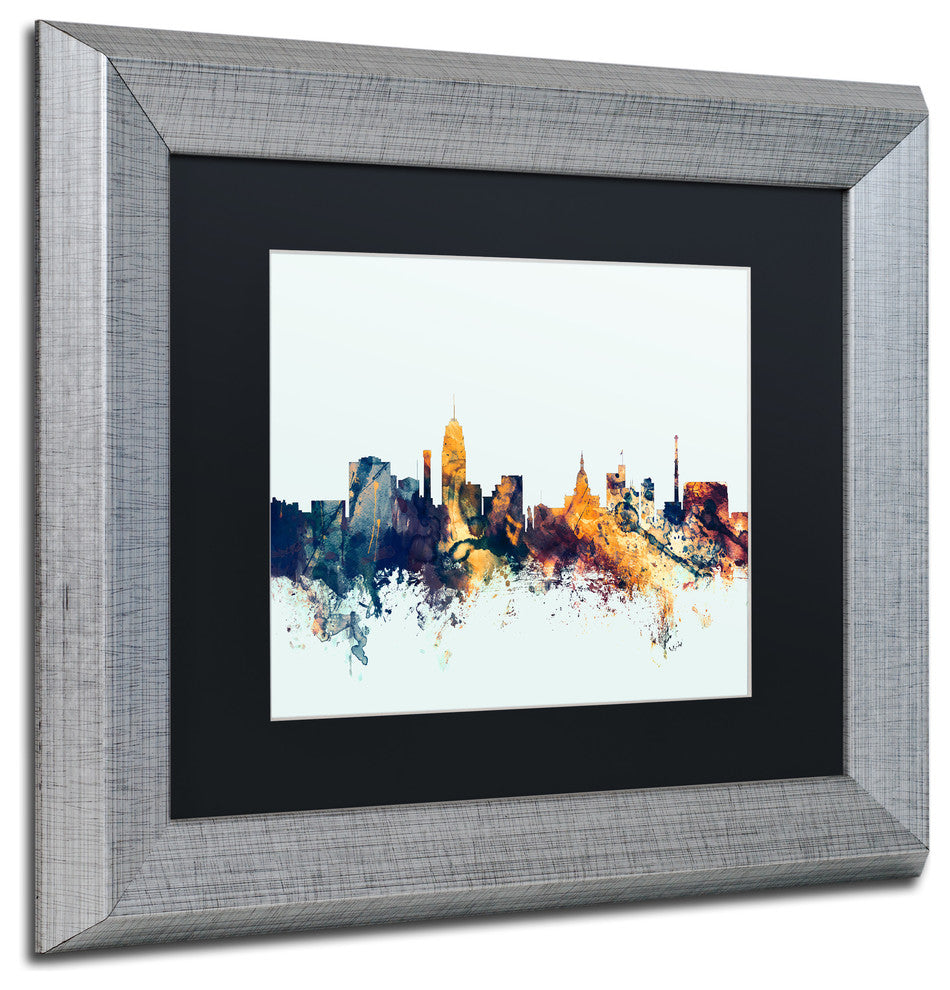 Michael Tompsett 'Lansing Michigan Skyline Blue' Matted Framed Art, 11x14