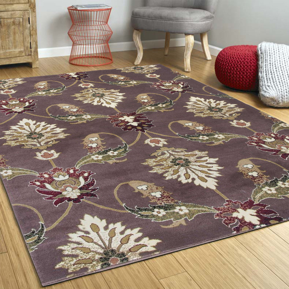 HomeRoots 8'x11' Plum Machine Woven Floral Traditional Indoor Area Rug
