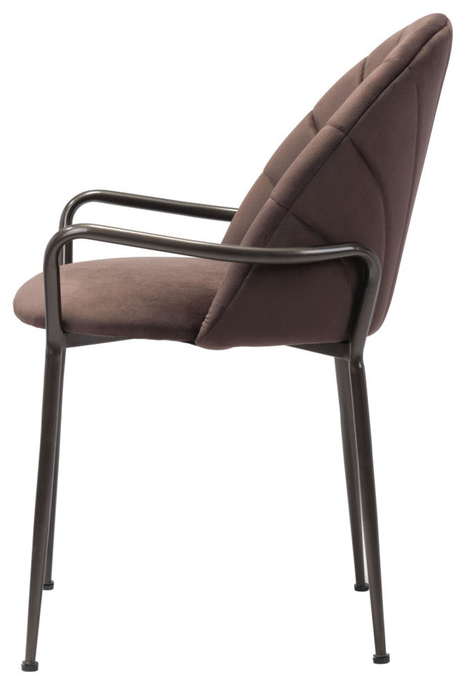 Dining Chair, Set of 2, Steel Metal, Fabric, Dark Brown, Brown, Cafe Bistro