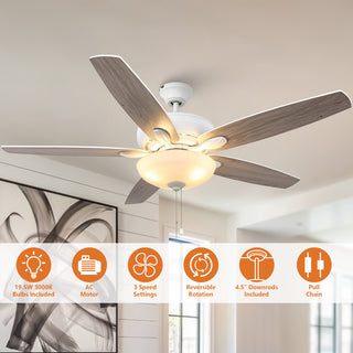 52-inch White  Modern Ceiling Fan with Light