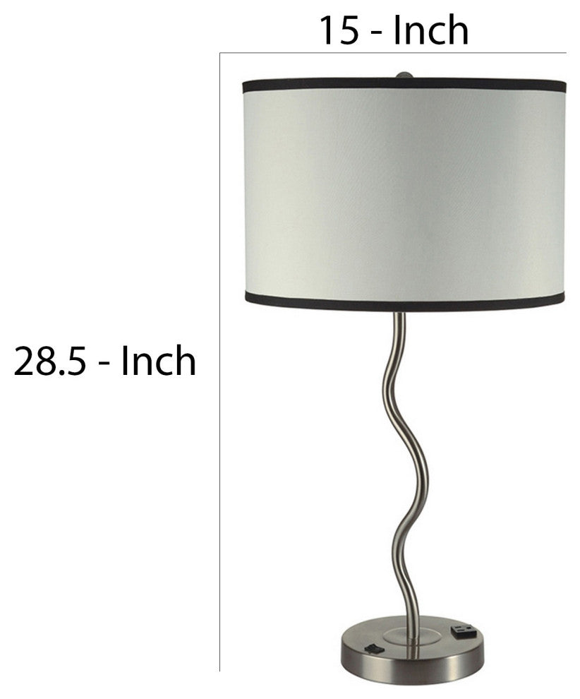 Benzara BM240916 29" Round Drum Shade Table Lamp, Curved Tubular Frame, Silver