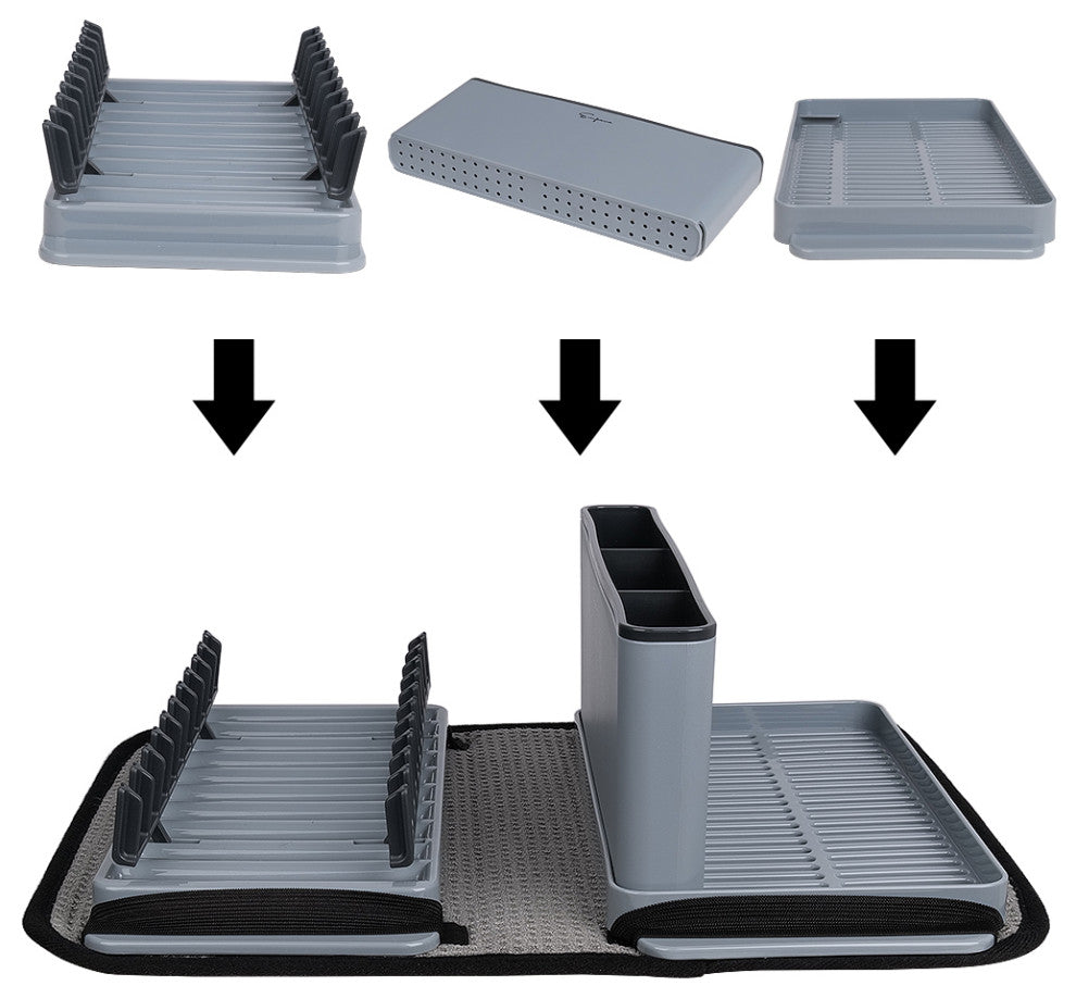 Dish Rack Set with Sponge Drying Mat in Gray