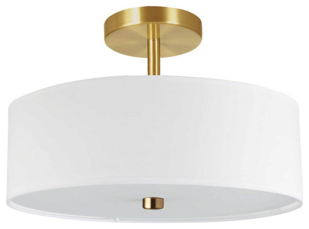 Transitional Semi Flush Mount Bedroom Light Everly, Aged Brass/White