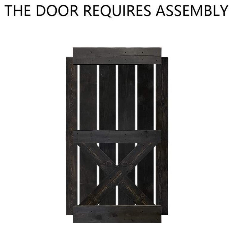 Stained Solid Pine Wood Sliding Barn Door, Charcoal Black, 42"x84", Mini X