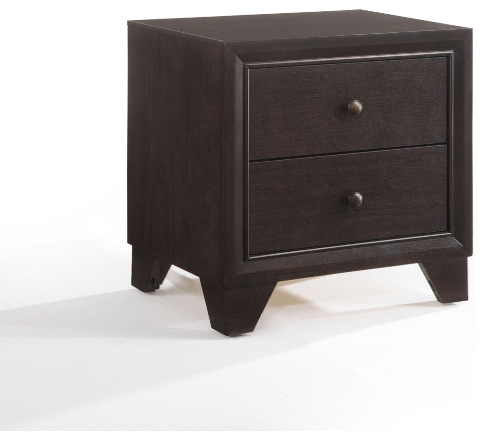 2-Drawer Wooden Nightstand, Espresso Brown