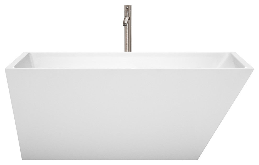 Hannah 59" Freestanding White Bathtub, Brushed Nickel Tub Filler & Trim Kit