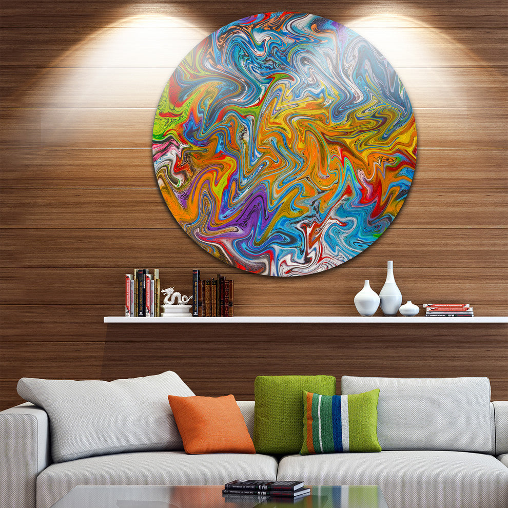 Fractal Flowing Colors, Abstract Art Disc Metal Wall Art, 23"