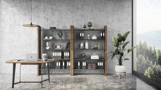 Modrest Girard Modern Walnut and Black Glass Desk