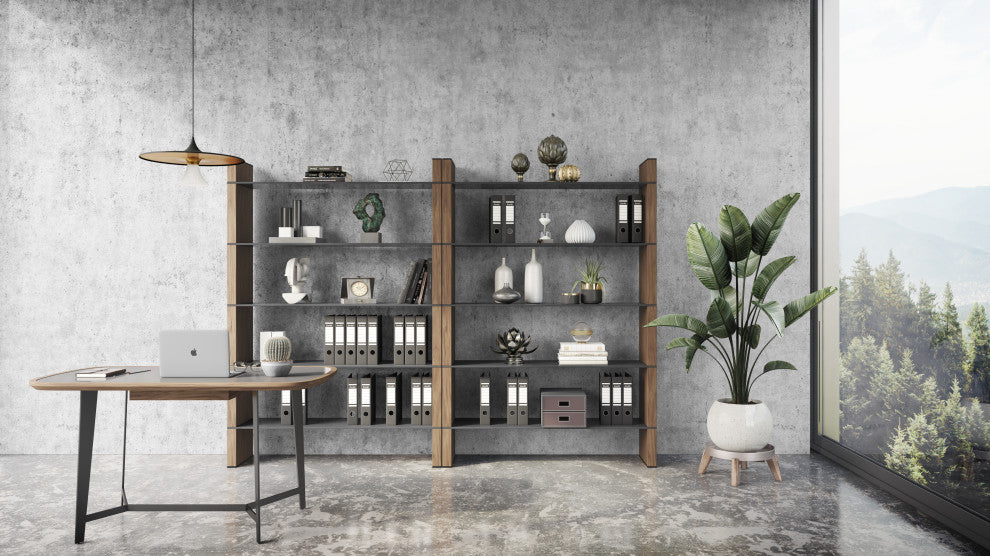 Modrest Girard Modern Walnut and Black Glass Desk