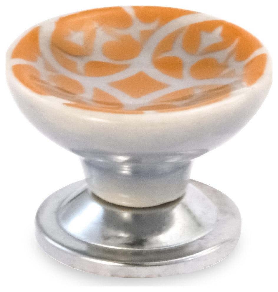 Mascot Hardware Cupbpard Ceramic Knob with Orange Floral Design - Pack of 10
