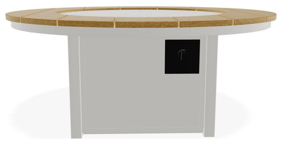 54" Round Marine Grade Fire Table with Propane Shelf, Snow/Teak