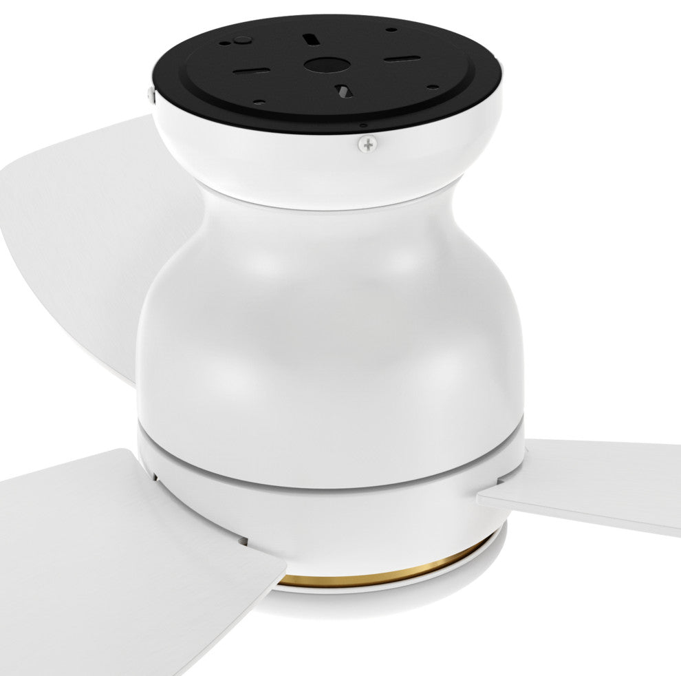 CARRO Flush Mount Indoor Ceiling Fan With Dim Light and Remote, White, 44"