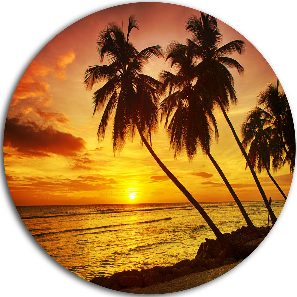 Barbados Island Evening Seashore, Seascape Disc Metal Wall Art, 11"