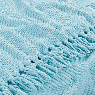 Tweed Knitted Throw Blanket, Aquamarine, 50"x60"