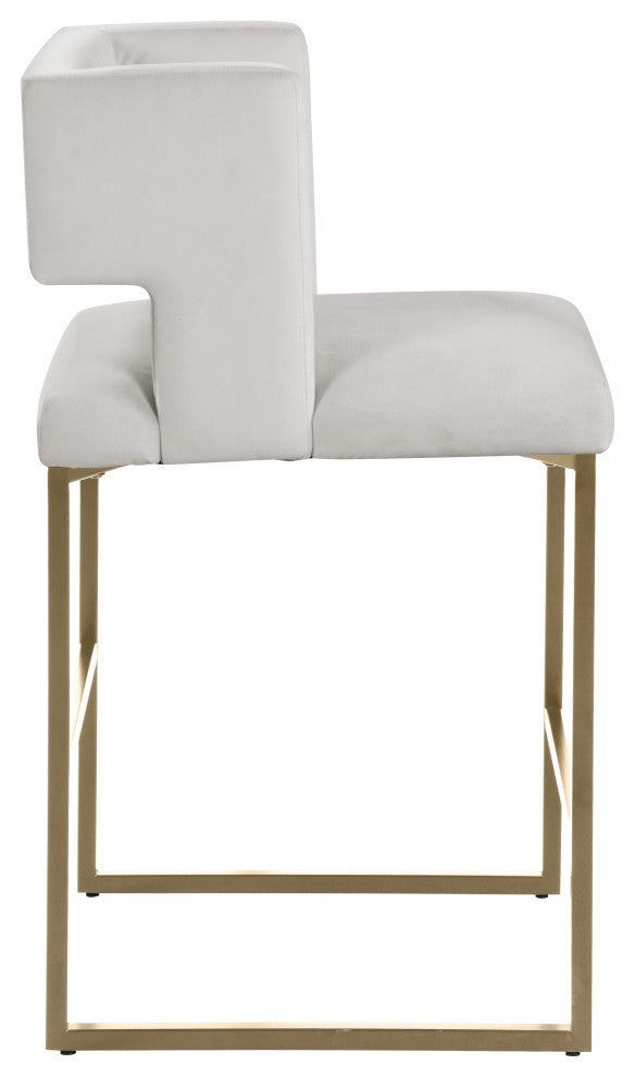 Caleb Upholstered Counter Stool, Set of 2, Cream, Velvet, Brushed Gold
