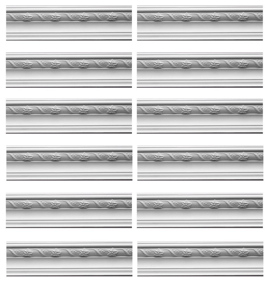 Cornice White Urethane Adams Ornate Design 12 Pieces Totaling 1152" Length