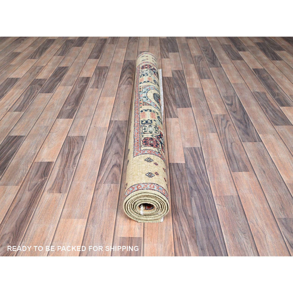 White, Mamluk Design, 100% Wool, Hand Knotted, Oriental Rug, 4'9"x7'1"