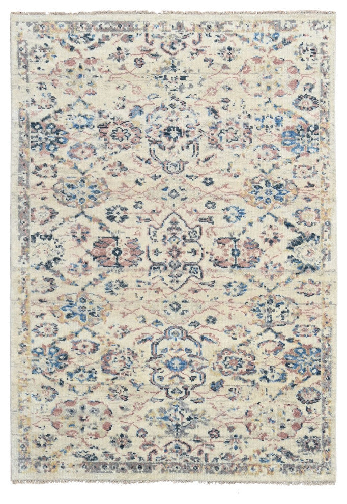 Ivory, Pure Wool, Hand Knotted, Mahal Design, Oushak Oriental Rug, 5'10"x8'10"