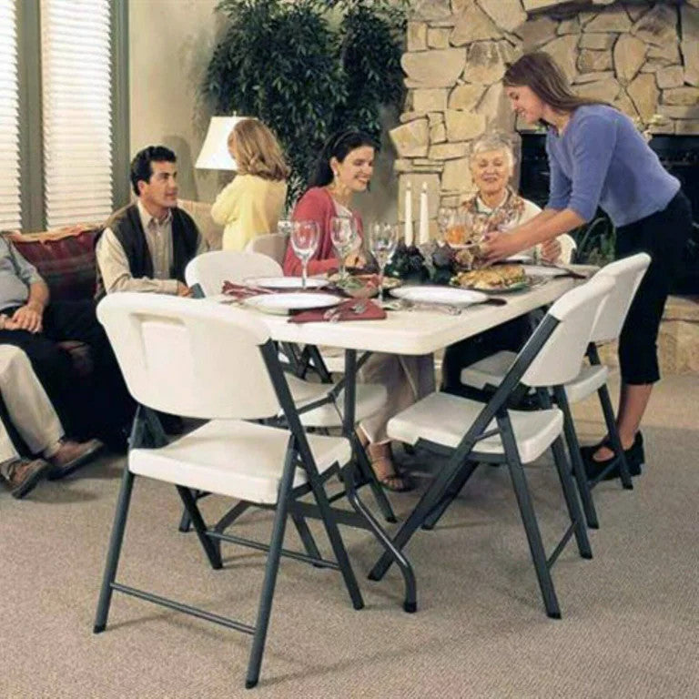 4 Pack Folding Table, Metal Legs With Double Wall Polyethylene Surface, Almond