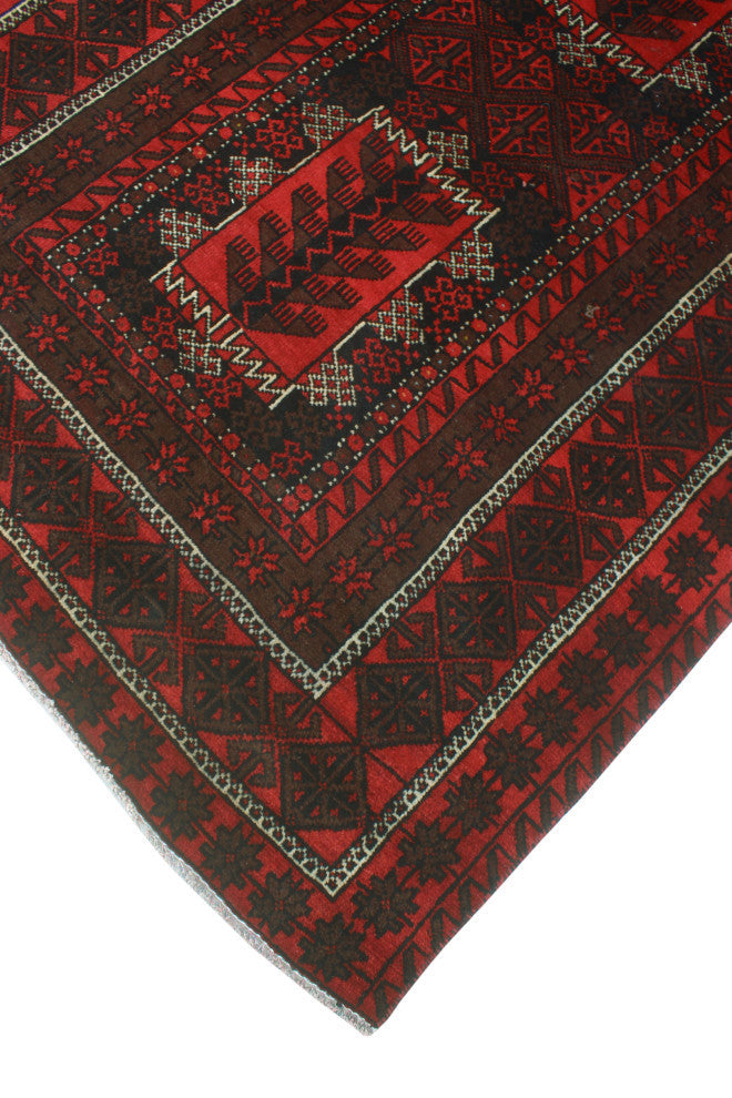 Vintage Distressed Florid Red/Charcoal Rug, 3'10x7'3