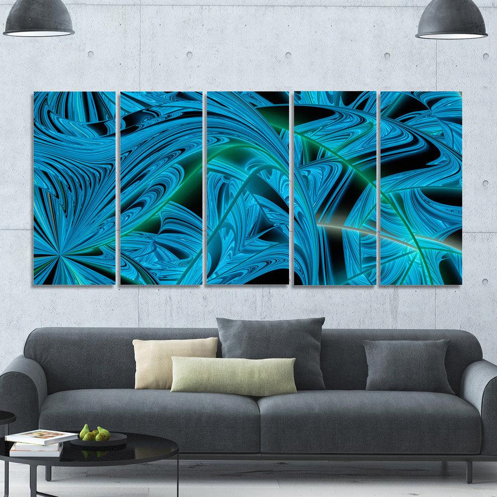 Blue Winter Fractal Pattern, Abstract Art on Canvas, 60"x28", 5 Panels